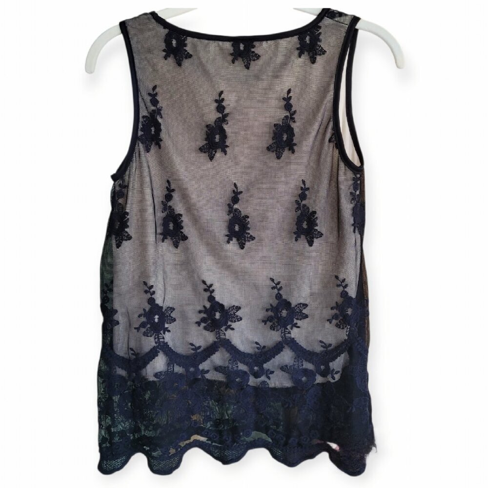 Vintage Y2K Black Lace Mesh Tank Nude Layer Soft Grunge Fairy Goth Girl Size S - Picture 5 of 13